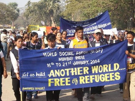 Refugees demanding rights at the World Social Forum. Tibetan and Bhutanese refugees are well organiz